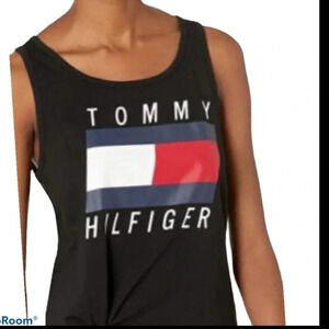 Tommy Hilfiger black sleeveless logo open  back Tee Sz L